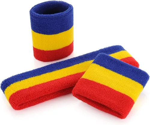 Vista 9 de ONUPGO - Conjunto de diadema y muñequeras deportivas para el sudor, hechas de algodón con bucles, muñequeras, contra humedad