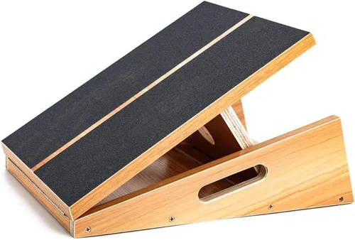 Vista 8 de StrongTek Tabla inclinada de madera profesional, tabla inclinada ajustable y estirador de pantorrillas, diseño de cobertura parcial con mango
