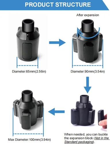 Vista 4 de Expansor universal de portavasos para carrito de golf, base ajustable y soporte para tanque de 1 libra, botellas de agua y vasos de varios tamaños