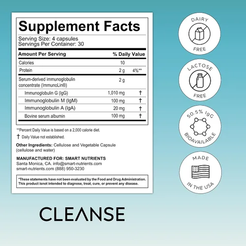 Vista 3 de CLEANSE Calostro sin lácteos IgG 50.5% IgG Potente apoyo inmunológico concentrado Desintoxicación diaria de la salud intestinal, energía