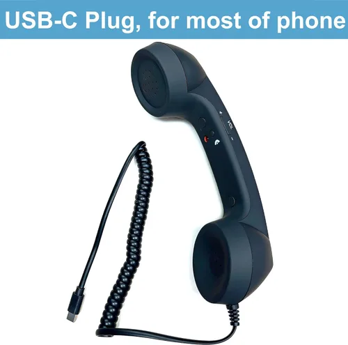 Vista 5 de Auriculares de teléfono retro para teléfono móvil, tableta, computadora portátil, auriculares con cómoda llamada, interfaz USB-C, con botón
