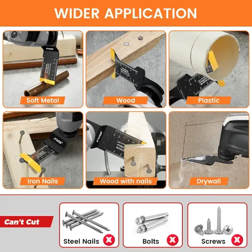 Vista 5 de JTWEB Hoja de herramienta oscilante de titanio, 5 hojas de sierra oscilantes para corte de metal, kit de cuchillas multiherramienta de madera