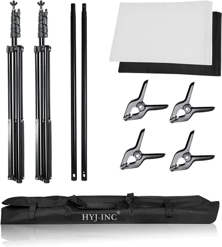 Vista 4 de HYJ-INC Sistema de soporte de fondo fotográfico con kit de soporte de fondo de 8,5 x 10 pies, fondo de pantalla de muselina 100% algodón