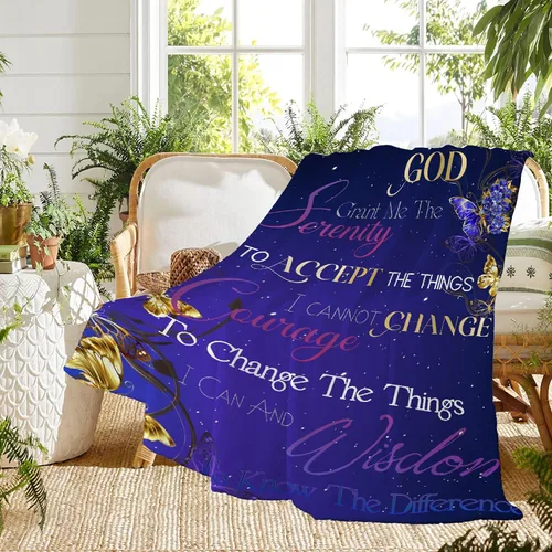 Vista 2 de Manta de franela con diseño de mariposas moradas y serenidad estrellada, color azul dorado, inspirador cristiano, pensamientos religiosos