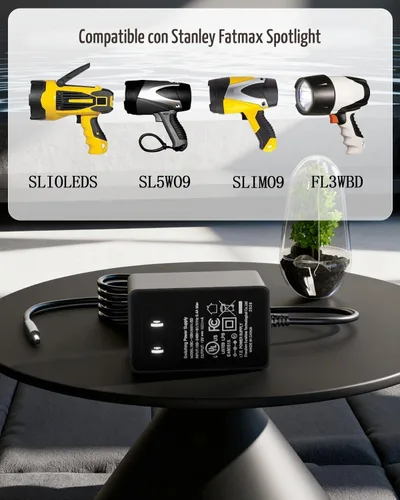 Vista 3 de Cargador para Stanley Fatmax Spotlight SL10LEDS SL5W09 FL5W10 FL3WBD LED Litio-Ion Adaptador Cable de alimentación 12V