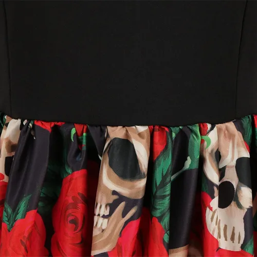 Vista 8 de Vestido de Halloween para mujer estampado de moda manga larga cuello cuadrado vestido casual con dobladillo