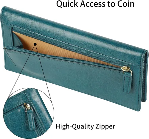 Vista 6 de Lavemi Carteras de cuero ultrafinas con bloqueo RFID para tarjetas de crédito plegables para mujeres