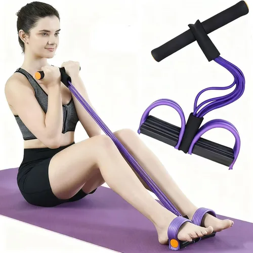 Vista 7 de Banda de resistencia con mango de pedal, 6 tubos elásticos de látex natural, cuerda de tracción, bandas de fitness para piernas, brazos, abdomen
