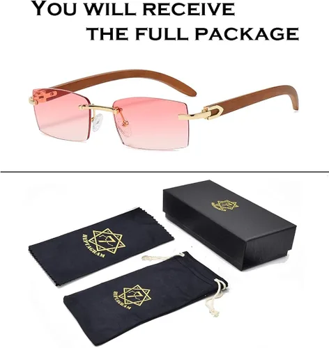 Vista 4 de Heptagram - Lentes de sol rectangulares sin montura para mujeres y hombres, gángster de los años 90, sin marco, retro, vintage, de moda