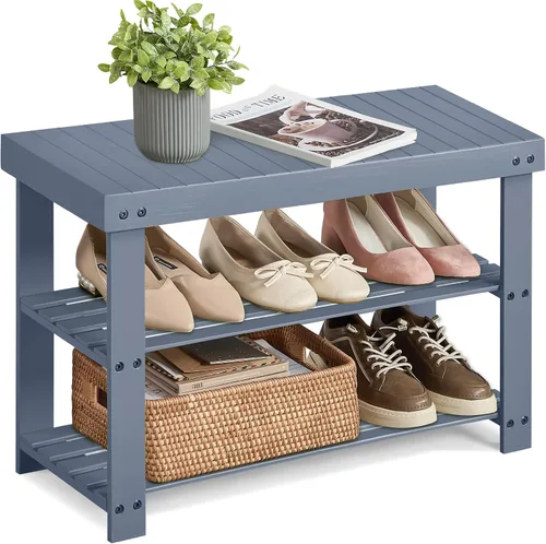 Vista 3 de SONGMICS Banco Estante para Zapatos, Organizador de Almacenamiento de Zapatos de Bambú de 3 Niveles, Banco de Entrada, Soporta Hasta 286 lb, 11.3 x