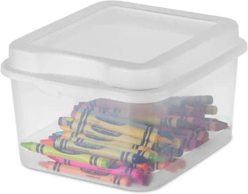 Vista 9 de Sterilite FlipTop, contenedor de almacenamiento pequeño apilable con tapa con bisagras, contenedor de plástico para organizar el escritorio