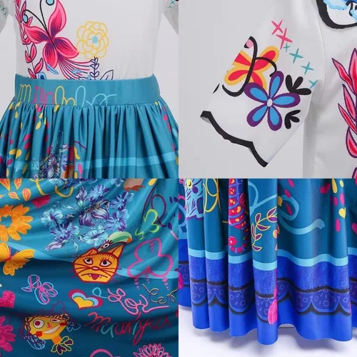 Vista 5 de JABURU Encanto Mirabel - Disfraces de princesa para niñas, para Halloween, Navidad, cosplay, fiesta de cumpleaños, AB