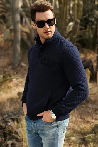 Vista 7 de JMIERR Sudadera acolchada para hombre, casual, de manga larga, cuello alto, con botones