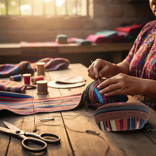 Vista 3 de Llavero de tela Maya hecho a mano Pequeña bolsa con cremallera para mujer