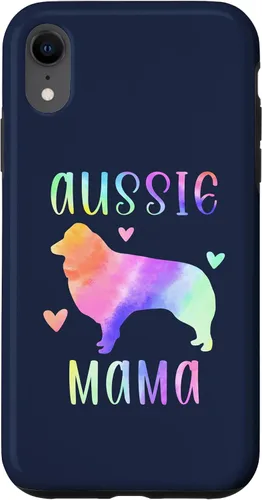 Vista 24 de iPhone 16 Aussie Mama Australian Shepherd Mom Rainbow Watercolor Case