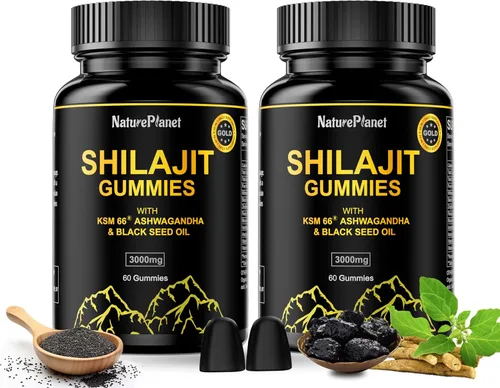 Vista 8 de NaturePlanet Gomitas Shilajit para hombres y mujeres, con aceite de semilla negra y ashwagandha, apoyo para la recuperación muscular, salud