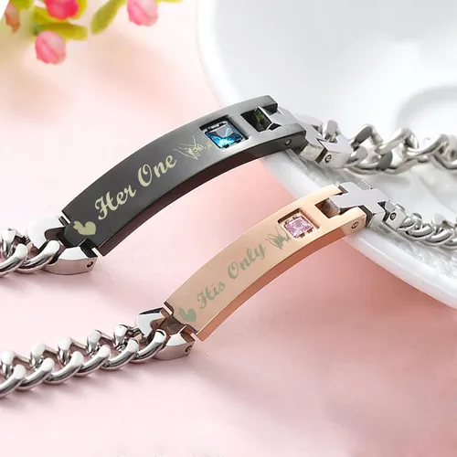 Vista 2 de Regalo para enamorado, para él y ella, pulseras grabadas personalizadas para parejas, para mujeres y hombres, juego a juego, regalo de aniversario