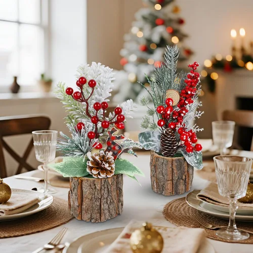 Vista 5 de winemana Paquete de 3 mini decoraciones de mesa de árboles de Navidad, centros de mesa de árbol de Navidad artificiales pequeños de 11.5 pulgadas