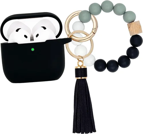 Vista 11 de KOUJAON Funda compatible con AirPods 4, funda protectora de silicona suave con llavero de pulsera, compatible con auriculares inalámbricos Apple Té