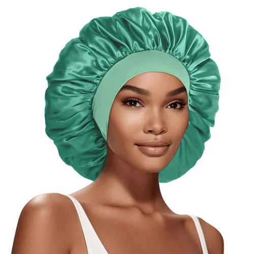 Vista 14 de 2 piezas de gorros de satén extra grandes para dormir de 17 pulgadas, gorro de seda jumbo para mujeres (negro y morado)