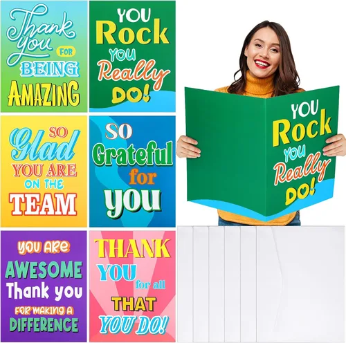 Vista 7 de Teling Paquete de 6 Tarjetas de Agradecimiento Muy Grandes con Sobre Tarjetas de Felicitación Jumbo de Apreciación Tarjetas de Agradecimiento