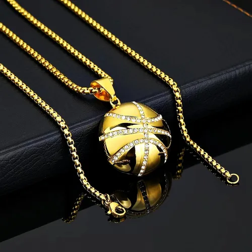 Vista 4 de Collar de baloncesto con colgante de hielo, cadena de hip hop, colgante deportivo de rap, punk, rock, discoteca, joyería para niños, cadena