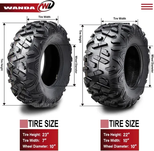 Vista 3 de WANDA Juego de neumáticos ATV 23x7-10 y 22x10-10 para Polaris Scrambler 95-09 400L 500