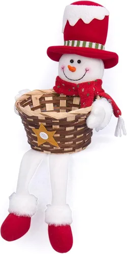 Vista 6 de Cesta de almacenamiento de dulces de Navidad, Papá Noel, muñeco de nieve, cesta tejida para dulces de Navidad, plato de dulces para decoración