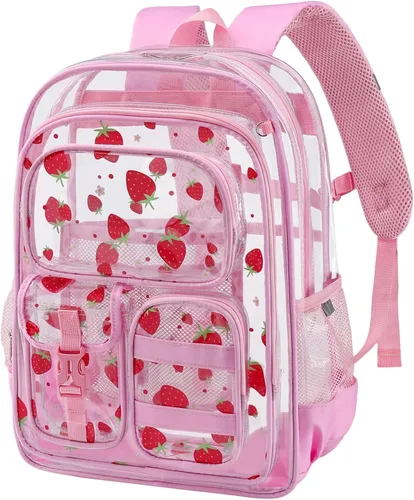 Vista 24 de Mochila transparente de tres capas, bolsa transparente resistente para niños, mochila transparente para niñas y niños (beige)