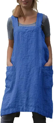 Vista 10 de VLZUFE Delantal de lino de algodón para mujer, delantal con espalda cruzada, vestido para hornear, cocinar, trabajar en jardinería