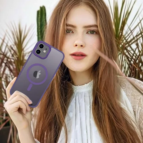 Vista 1257 de Anuck - Funda magnética para iPhone 11 compatible con MagSafe, carcasa trasera mate translúcida dura, borde de TPU, delgada, resistente a impactos