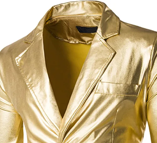 Vista 6 de Traje brillante de 2 piezas para hombre, para club nocturno, metálico, estilo moto, blazer de 2 botones, esmoquin, para fiesta, discoteca, conjunto