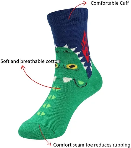 Vista 4 de COTTON DAY Kids Boys Fun Novelty Crew Socks Colorful Pattern Design Shark Scull Robot
