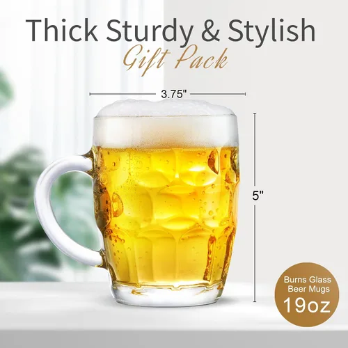 Vista 5 de Taza de cerveza alemana con hoyuelos, 19 onzas de grosor, tazas de cerveza de vidrio con asa, perfectas para fiestas de Oktoberfest, taza de amantes