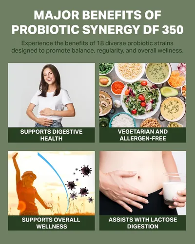 Vista 6 de Probiotic Synergy DF 350 ® de Dr. RetzlerRx™ - 350 mil millones de UFC - Sin lácteos y alta potencia 350 CFU Suplemento probiótico de 18 cepas