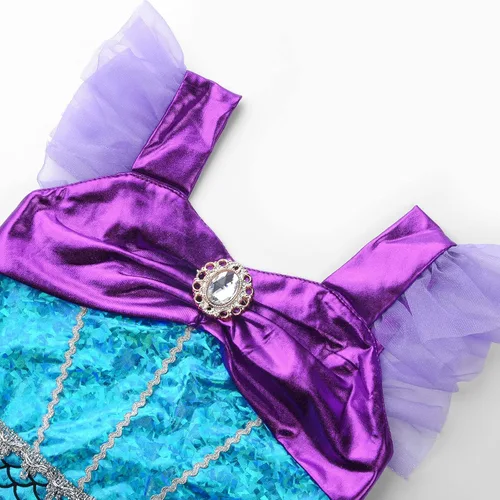 Vista 3 de Uhdear Disfraz de princesa de sirena para niñas vestido de fiesta de Halloween con accesorios