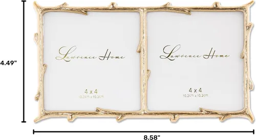 Vista 5 de Lawrence Frames Marco de metal, diseño de rama, dorado, doble 4x4