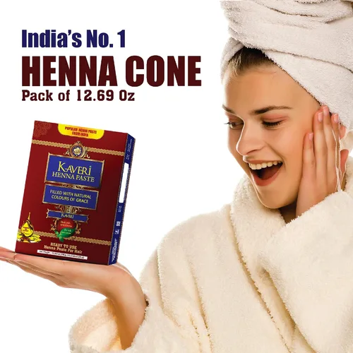 Vista 6 de Kaveri Paquete de 4 tubos de cono de henna listos para usar, color marrón oscuro natural, color rojo, para mujeres, perfecto para con aceite