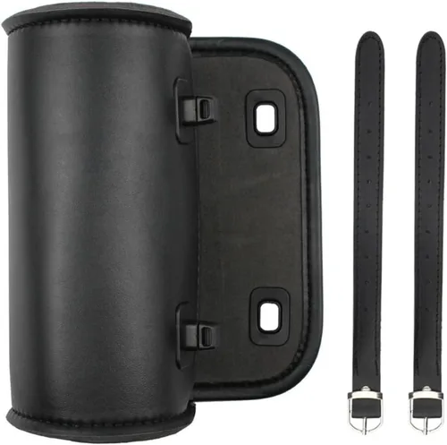 Vista 5 de kucehiup Bolsa para manillar de motocicleta, bolsa universal enrollable de herramientas de piel sintética (negro)