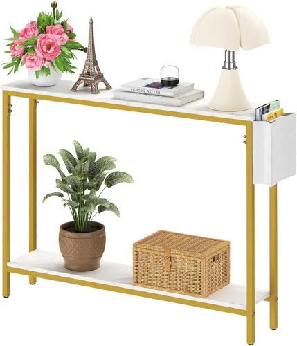 Vista 7 de Bigbiglife Mesa de Consola de Entrada de 39.4", Mesa de Sofá Estrecha Industrial de 2 Niveles con Estantes de Almacenamiento para Pasillo, Sala