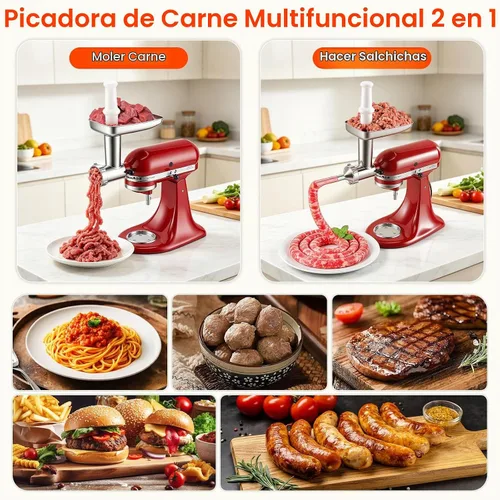 Vista 5 de KINGEAGLE - Accesorio para molinillo de alimentos para mezcladores KitchenAid, juego de accesorios para picadora de carne de acero inoxidable apto