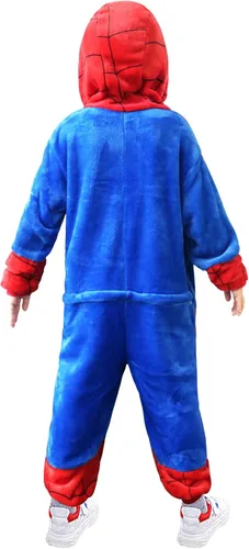 Vista 2 de Rxeody Kids Spider Pajamas with Hooded Flannel Soft Lightweight Onesie Toddler Spider Costume Suit Boys Gifts