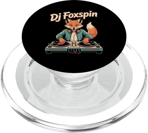 Vista 8 de DJ Foxspin - Tocadiscos retro de Fox Music Producer Scene PopSockets Adhesivo PopGrip