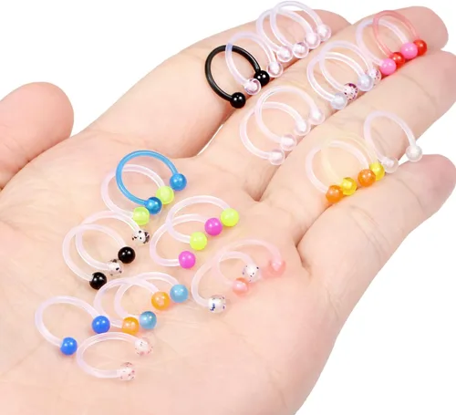 Vista 4 de Retenedor de tabique de plástico transparente, anillos flexibles para labios, joyería de piercing sonriente, aretes Daith para cirugía deportiva