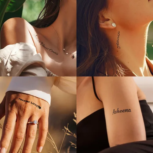 Vista 8 de Tatuaje temporal personalizado para adultos con nombre de texto personalizado, adhesivo de tatuaje falso para mujeres y hombres, tatuaje con nombre