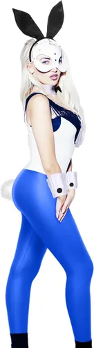 Vista 3 de Disfraz de conejo para mujeres y niñas, diadema de orejas de conejo, pantimedias, cuello, corbatín, puños, cola, Halloween, cosplay