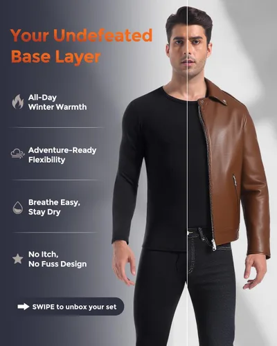 Vista 2 de CL convallaria Long Johns - Ropa interior térmica para hombre, forro polar suave, capa base para clima frío, conjunto de regalo