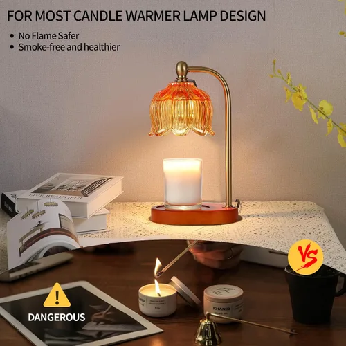 Vista 4 de MEIXISUE - Lámpara calentadora de velas con temporizador y atenuador, regalos de luz ámbar eléctrica para mujeres, lámpara calentadora de cera