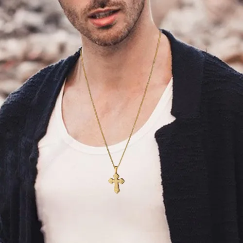 Vista 2 de Collar con colgante de cruz ortodoxa para hombre, cadena de cruz religiosa de moda, hipoalergénico e impermeable, collares largos cristianos