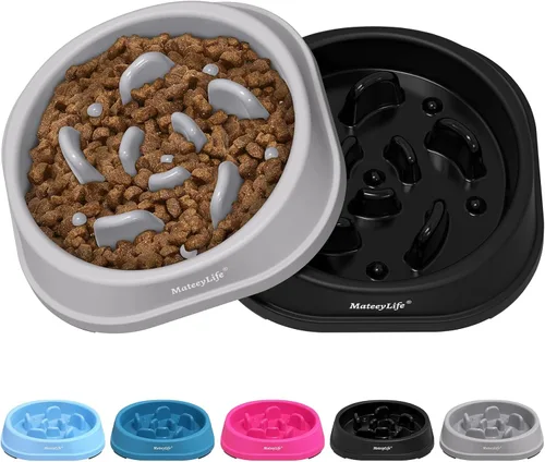 Vista 12 de MateeyLife Paquete de 2 cuencos para perros de alimentación lenta, 1 taza A-Azul claro y azul oscuro